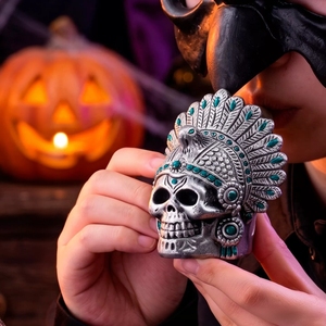 Silbato de Calavera Azteca Hecho a Mano de Arcilla, Sonido de Grito de Fantasma, Regalo de Halloween con Cordón y Bolsa de Almacenamiento - Product Image 4