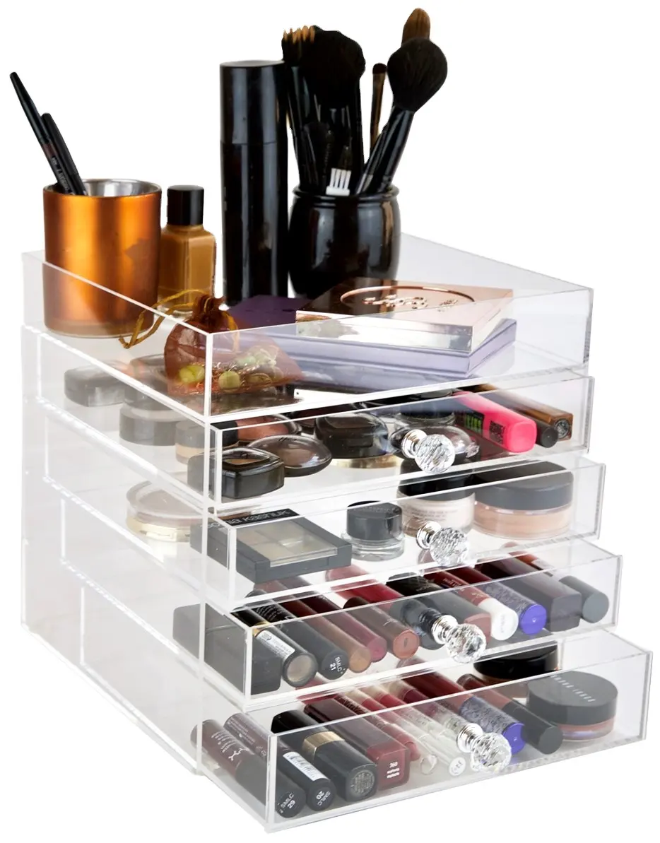 Yageli — organisateur de maquillage en acrylique, transparent et personnalisé, 4 niveaux, organisateur de cosmétiques avec tiroir, usine