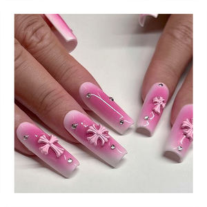 <span class=keywords><strong>Uñas</strong></span> Postizas Largas Cuadradas de Moda, Color <span class=keywords><strong>Rosa</strong></span> Degradado, con Flores Cruzadas, Hechas a Mano, Suministros para Joyería, <span class=keywords><strong>Uñas</strong></span> a Presión al por Mayor - Product Image 1