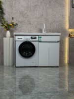 Meuble de salle de bain multifonctionnel moderne en aluminium avec plan de lavage intégré, lavabo et machine à laver, résistant à l'eau et écologique