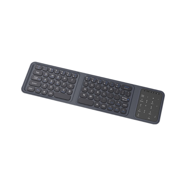 English Tri-Fold Wireless BT Foldable Full Size Silent Click Keyboard with Touchpad & Numeric Pad for Laptop/Tablet-