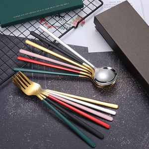 Cuillère ronde en titane multicolore 304, manche long, pour Bibimbap coréen, ensemble de fourchettes en coffret cadeau - Product Image 2