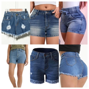 Hot Selling Women's Denim Shorts High Waist Summer Casual Frayed Hem Blue <b>Jean</b> Shorts With Pockets Button Front Design - Product Image 1