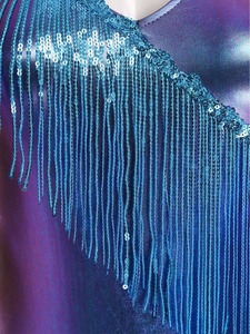 Justaucorps de danse latine à manches longues, col en V profond, franges métalliques et strass, pour la salsa, le tango, la samba, la compétition et la performance - Product Image 4