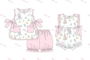 Boutique Baby Mädchen Sommer-Overall mit Blumenmuster Kleinkind Mädchen Rüschen-Romper Passendes Set mit Seitenschleife Schürze und Bloomer 2026 - Product Image 4