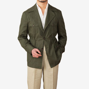 Nuova Collezione Primavera 2025 Giacca Safari Retrò da <span class=keywords><strong>Uomo</strong></span> 100% <span class=keywords><strong>Lino</strong></span> Traspirante di Alta Qualità Giacca Casual Multitasche da Gentiluomo per <span class=keywords><strong>Uomo</strong></span> - Product Image 1