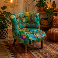 Großhandel Café Restaurant Akzentstuhl Kantha Patchwork Sessel Boho Einzelsofa Stoffbezug Holzbeine ISO 9001 OEM