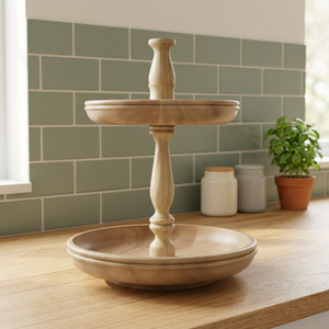 Support de service rustique en bois à 2 niveaux avec poignée sculptée, magnifique bol de présentation, parfait pour les événements, les maisons, les célébrations et les cadeaux - Product Image 1
