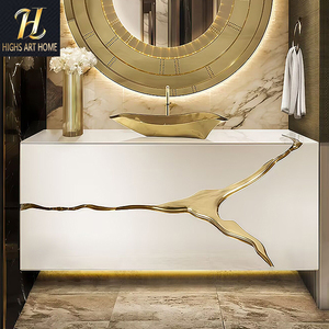 <span class=keywords><strong>Mueble</strong></span> de Baño Moderno de Lujo para Hotel o Villa, Diseño de Alta Gama, Madera Maciza Dorada, <span class=keywords><strong>Lavabo</strong></span> <span class=keywords><strong>Pequeño</strong></span> - Product Image 1