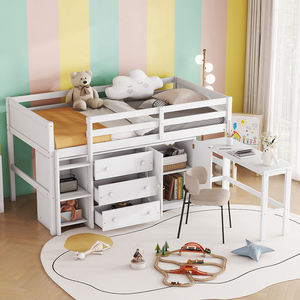 <span class=keywords><strong>Lit</strong></span> superposé pour enfants <span class=keywords><strong>Lit</strong></span> mezzanine bas de taille jumelle avec bureau coulissant, tiroirs, armoire et étagères pour <span class=keywords><strong>lit</strong></span> d'<span class=keywords><strong>enfant</strong></span> de couleur blanche - Product Image 1