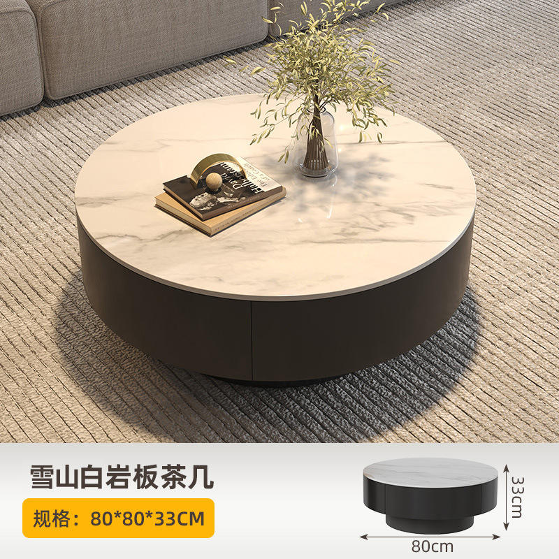 Mesa de centro Black Snow Mountain White Slate [80 cm] Cajones dobles