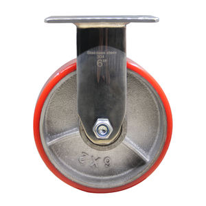 Hot Selling 8 Zoll 304 Edelstahl halterung Metall rollen 200mm Hochleistungs-Eisenkern Polyurethan <span class=keywords><strong>Red</strong></span> Castor Wheels - Product Image 5