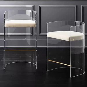 Modern Minimalist <strong>Velvet</strong> Upholstered <strong>Dining</strong> <strong>Chair</strong> Metal Footrest Transparent Acrylic Bar Stool for Outdoor Hotel Living Room Use - Product Image 1