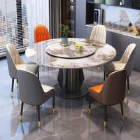 Ensemble de table à manger ronde moderne de luxe pour 6 personnes avec plateau en marbre, structure en bois, hauteur réglable pour hôtel, maison, bureau et salon