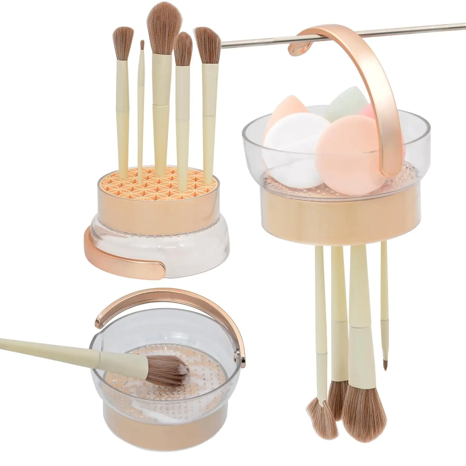 Makeup Brush Cleaning Mat and Easy to Dry with Upside Down.3 in 1 Makeup Brush Holder Cosmetic Facial Brush Organizer