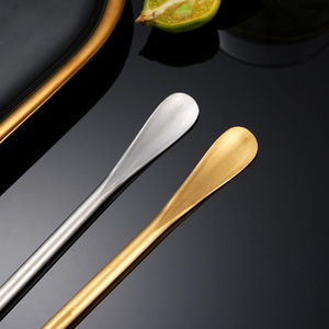 Cuchara y tenedor de mango largo estilo japonés, acero inoxidable 304, herramienta para postre, helado, miel, mango redondo, color sólido - Product Image 3