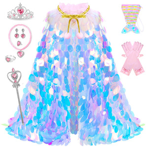 Capas <span class=keywords><strong>de</strong></span> Sirena con Lentejuelas para Niñas, Capa Brillante para Disfraces <span class=keywords><strong>de</strong></span> Halloween y Fiestas <span class=keywords><strong>de</strong></span> Cumpleaños - Product Image 1
