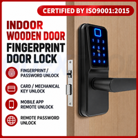 Kunci pintu pintar untuk pintu kayu dengan sidik jari, PIN, dan kartu magnetik untuk apartemen dan penginapan.