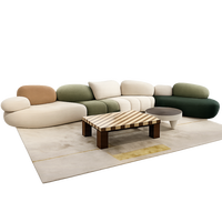 Ensemble de canapés modernes italiens en bouclette, design créatif, modulaire et incurvé, idéal pour salon de beauté, bureau, réception, maison, salon.
