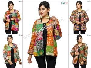 Boho Chic Kutch bordado a mano Banjara chaqueta de bombardero sólido lentejuelas Patchwork corto transpirable ecológico acabado Gujarati - Product Image 2