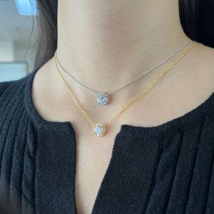 Dylam Trendy Slider Adjustable 18K Gold Plated <b>Post</b> Diamond <b>Round</b> Solitaire Heart Pendant Halo Necklace for Women - Product Image 3