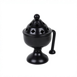 Black Metal Incense Burner With Diamond Cutouts Traditional Design For Religious Use All-Season Decorative Piece - Product Image 1