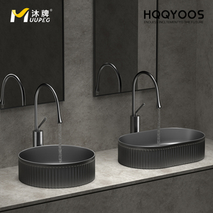 Lavabo <span class=keywords><strong>de</strong></span> Cerámica MUUPEG <span class=keywords><strong>de</strong></span> Diseño Moderno con Rayas Verticales, Ecológico, Fácil <span class=keywords><strong>de</strong></span> Limpiar, para Baños y <span class=keywords><strong>Villas</strong></span> - Product Image 1