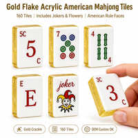 Tuiles de Mahjong Américain en Acrylique Doré Usinées CNC sur Mesure, Ensemble de 160 Pièces, Jokers et Fleurs, Logo OEM Imprimé, Livraison Rapide