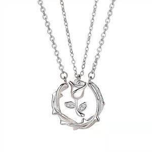 Thorns And Roses Couple Necklace Floral Pendant Silver Chain Valentine Gift QLXL 006 - Product Image 5