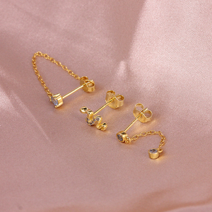 ROXI Ensemble de 3 boucles d'oreilles en zircon bleu, chaîne à pampilles serpent, bijoux en strass pour femmes et filles - Product Image 3