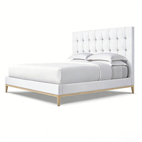 Lit double en tissu capitonné de style nordique italien, nouveau design, cadre de lit en bois, taille Queen/King, chambre à coucher moderne