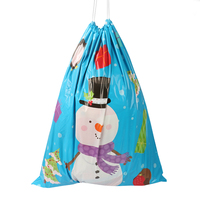 Sac en plastique personnalisé avec cordon de serrage pour Noël, motif bonhomme de neige, bleu, pour emballer des cadeaux, des bonbons ou des vêtements