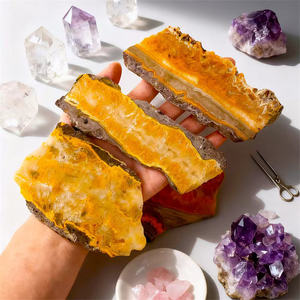 Cristales <span class=keywords><strong>Espirituales</strong></span> de Alta Calidad, Rebanadas de Piedras Curativas, Gema Natural de <span class=keywords><strong>Jaspe</strong></span> Amarillo Abejorro para Decoración - Product Image 2