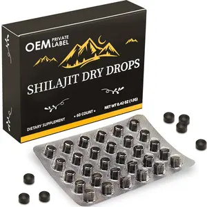 OEM Shilajit干滴60片喜马拉雅shilajit树脂，85% 矿物质和黄腐酸能量代谢免疫支持