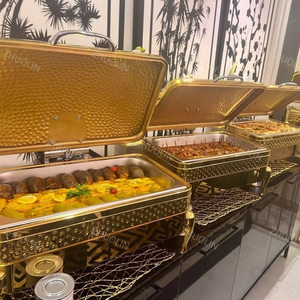 Premium 9L Or Rose Rectangulaire De Luxe Chauffer Plats À Chauffer Buffetware pour Ramadan Essentials Superbe Arabe Martelé - Product Image 6