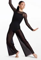 Robe de danse lyrique classique pour femme, en maille extensible douce, pour performance scénique, avec manches longues, design de danse lyrique