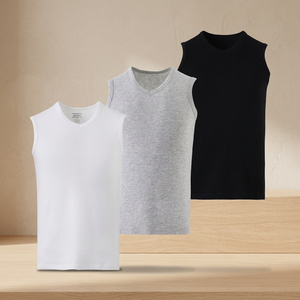 Débardeur en coton tricoté 100 % respirant à col en V pour homme, coupe ample, 230 g, idéal pour le fitness et le sport - Product Image 3