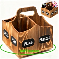 360 ° Organisateur rotatif pour fournitures artistiques en bois, porte-stylos et crayons avec poignée et 4 compartiments, rangement de bureau pour pinceaux de peinture, studio d'art