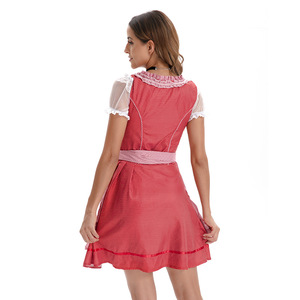 Adult Women's <b>Beer</b>-Themed Oktoberfest Dirndl Dress Red Gingham Skirt with Apron Fancy Costume Party Wear - Product Image 3