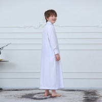 Thobe blanc pour enfants saoudiens, vêtements islamiques pour garçons, chemise à col boutonnée, Jubba, robe arabe, robe musulmane pour enfants, Dubaï, Qatar, Ramadan