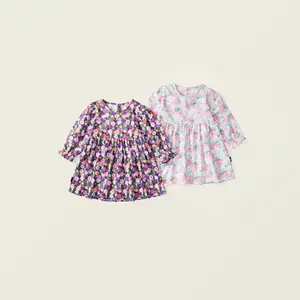 Spot vente en gros filles automne robe décontracté imprimé mignon coton robe vêtements pour enfants fille princesse vêtements