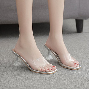 <span class=keywords><strong>Sandali</strong></span> Estivi Trasparenti con <span class=keywords><strong>Tacco</strong></span> <span class=keywords><strong>Alto</strong></span> da Donna Scarpa Singola a Punta Quadrata Sottile con Stile Sexy Ispirato al Vento Fatato per Feste - Product Image 4