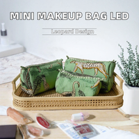 QET1074 Mini trousse de maquillage avec miroir LED, petite pochette de voyage portable pour sac, organiseur de cosmétiques pour femmes, fermeture éclair