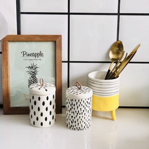 Bán Hot Gốm Cà Phê Trà Đường Canister Set Lưu Trữ Thực Phẩm Với Nắp Bếp Sứ Jar Container Quà Tặng Cho Phụ Nữ - Product Image 6