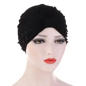 Chapeaux Turban en Polyester de couleur unie plissée, vente en gros, mode musulmane pour femmes, collection