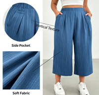 Pantalon large texturé pour femme avec logo personnalisé, taille élastique, culotte décontractée pour un usage quotidien