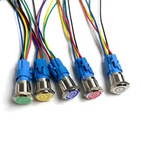 12mm 16mm 19mm 22mm saklar tombol tekan logam kepala datar 1NO1NC penguncian lampu LED merah oranye biru hijau putih 3v 12v 24v 110v