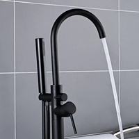 Style debout de robinet de baignoire au sol à haut débit noir mat autoportant contemporain
