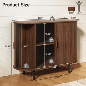 Buffet demi-circulaire SENYU de style nordique du milieu du siècle, couleur noyer, avec grain vertical, double porte, meuble de rangement vintage pour entrée - Product Image 2