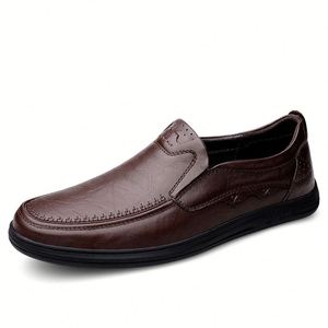 Chaussures habillées en cuir véritable pour hommes, bout rond, à lacets, semelle extérieure en caoutchouc antidérapante, toutes saisons, bureau et carrière - Product Image 1